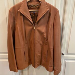 Cole Haan Women’s Brown Lambskin Leather Jacket, Size XXL